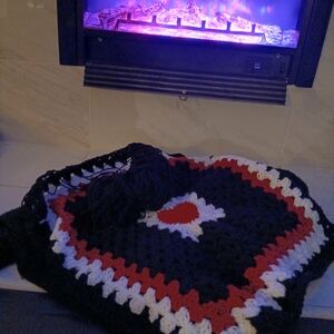 Handmade Crochet Blanket with Heart Design